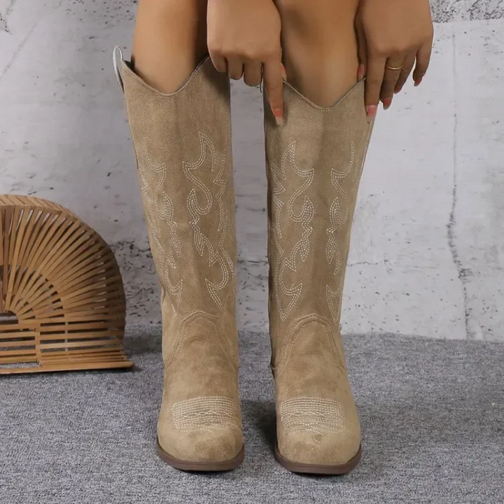 Women's Embroidered Knee-High Suede Boots