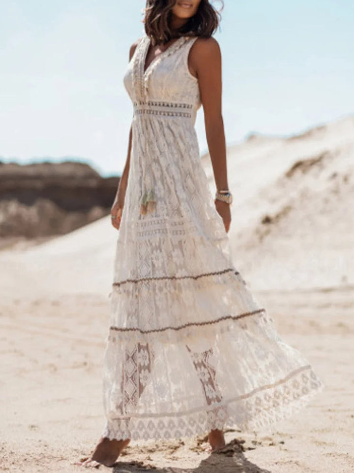 Women's Lace Maxi Dress with Flair Sleeves