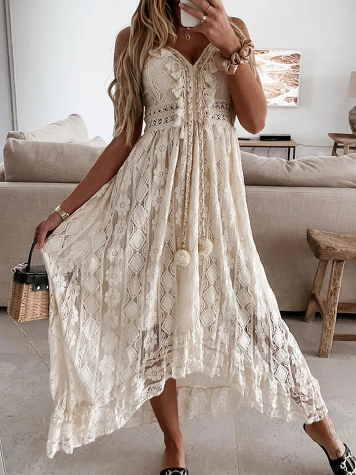 Women's Lace Maxi Dress with Flair Sleeves