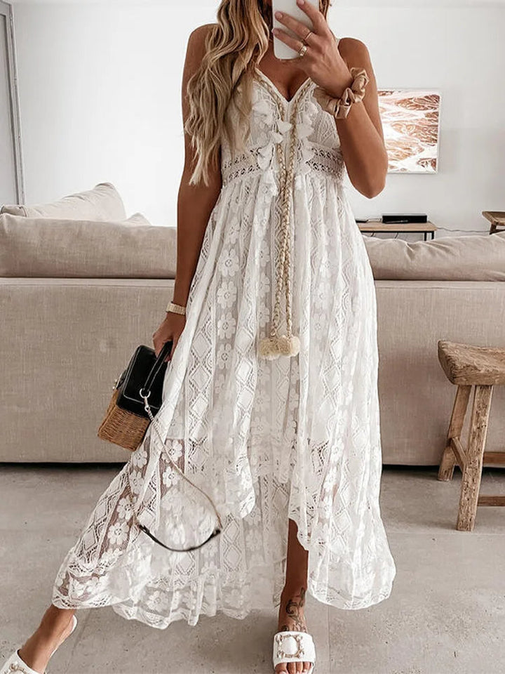 Women's Lace Maxi Dress with Flair Sleeves