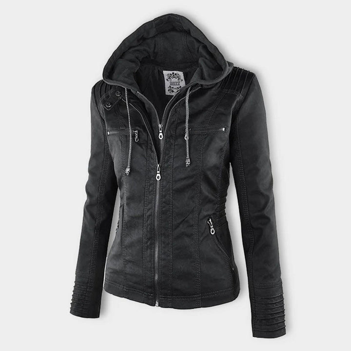 Women's Hooded Faux Leather Motorcycle Jacket