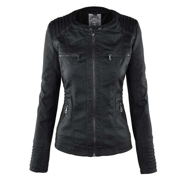 Women's Hooded Faux Leather Motorcycle Jacket