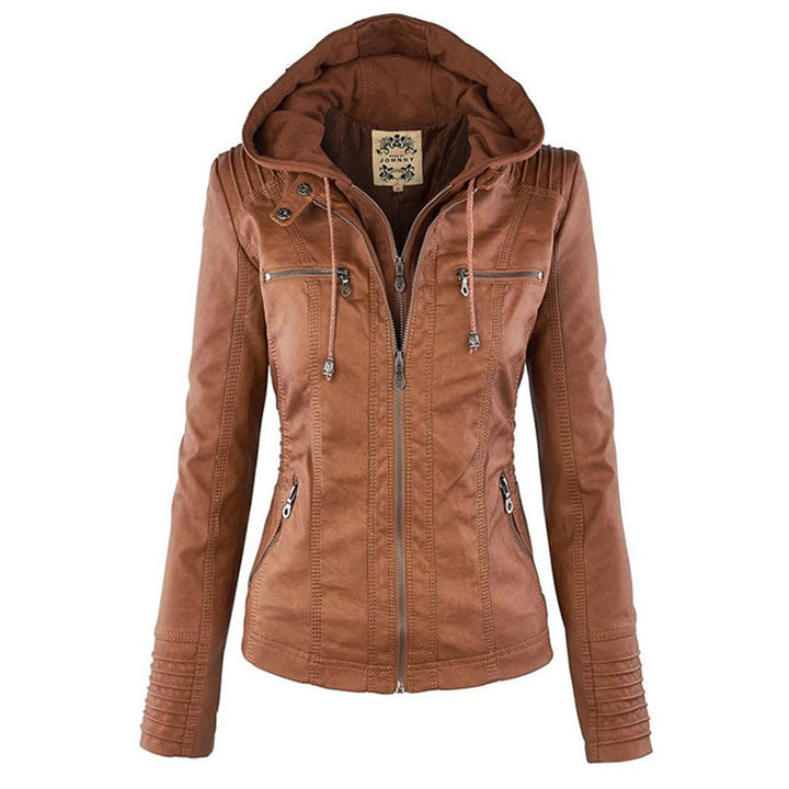 Women's Hooded Faux Leather Motorcycle Jacket