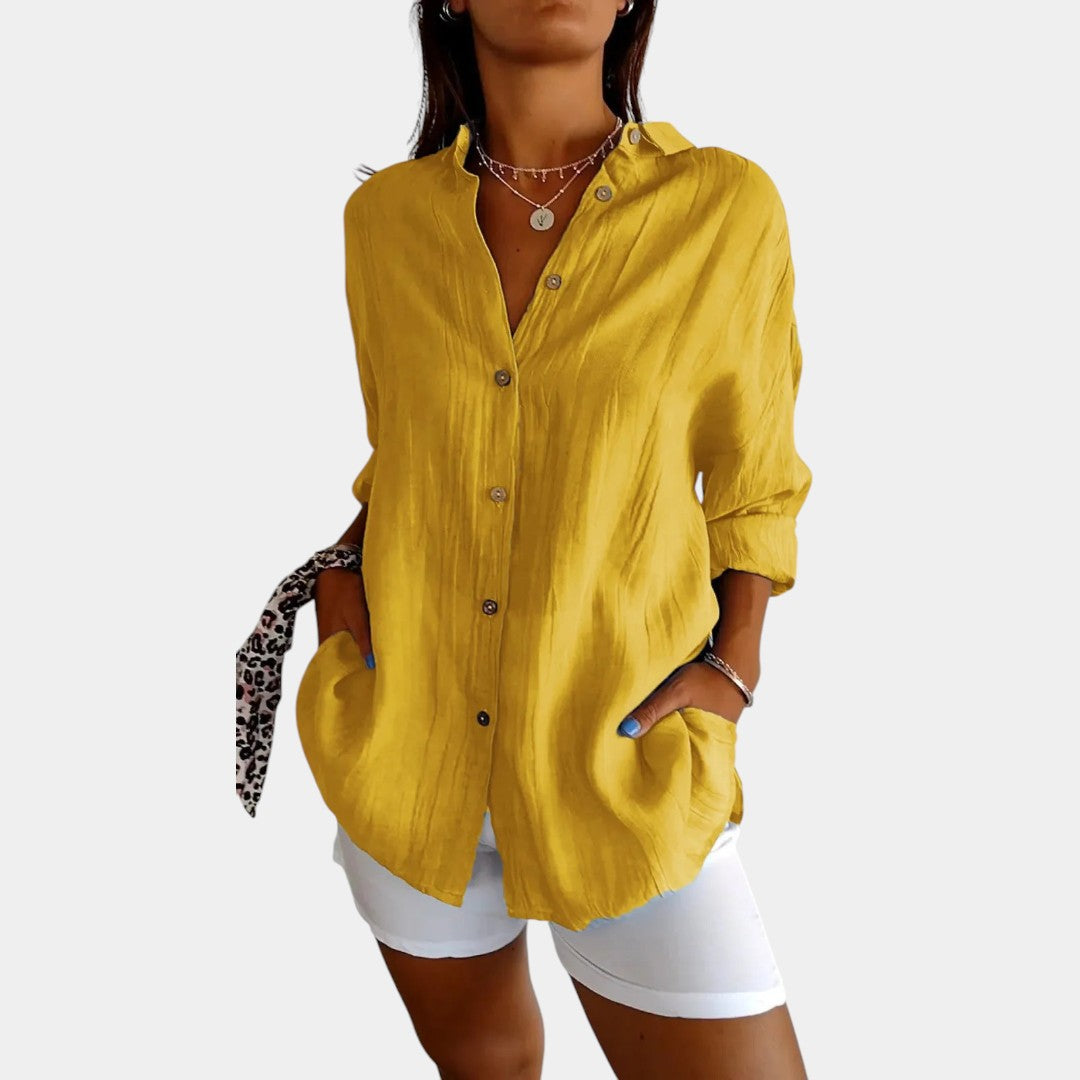 Women's Airy Linen Blend Button-Down Shirt