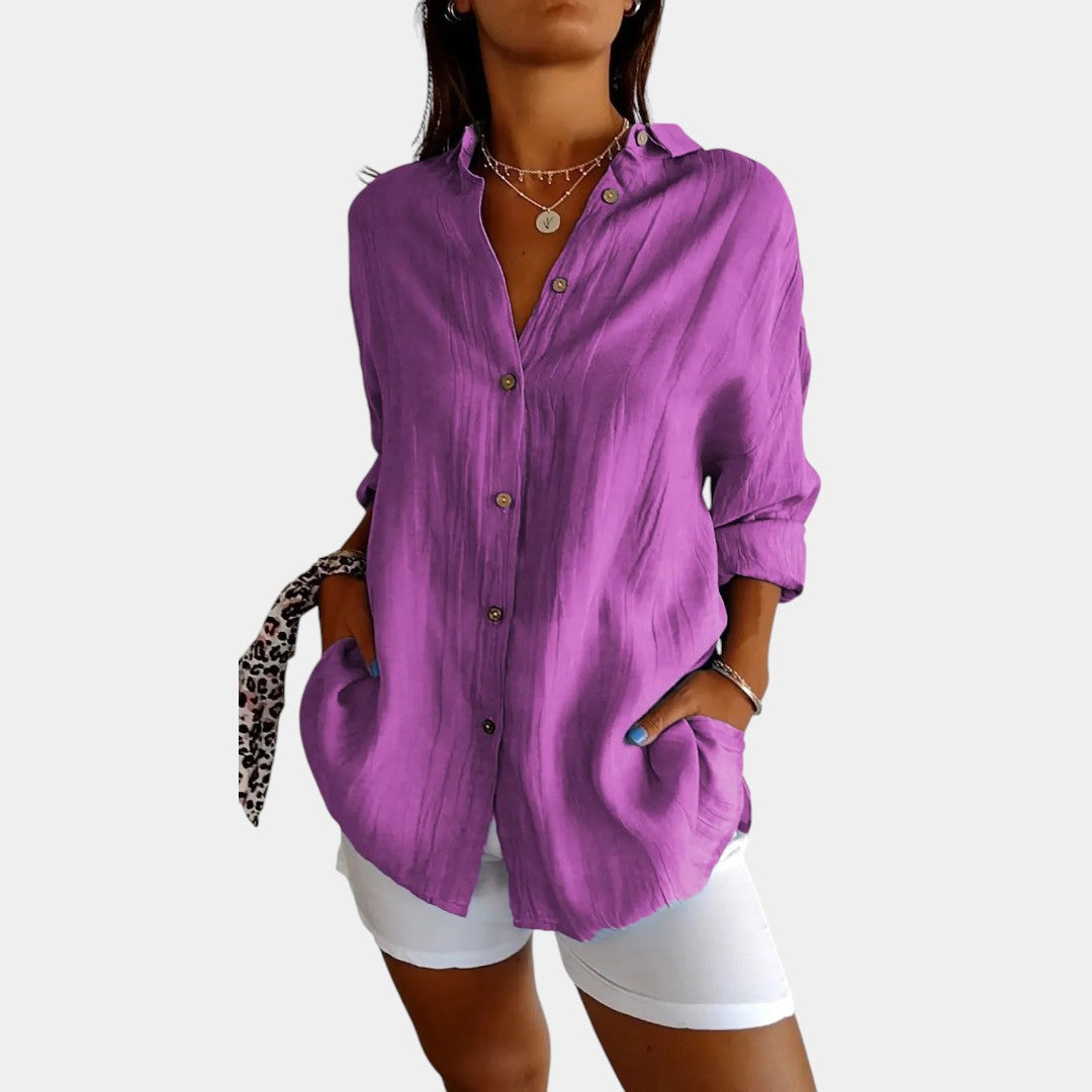 Women's Airy Linen Blend Button-Down Shirt