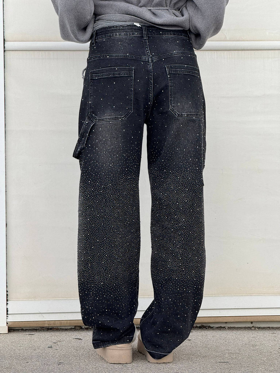 Women's Sparkling Rhinestone Wide Leg Jeans