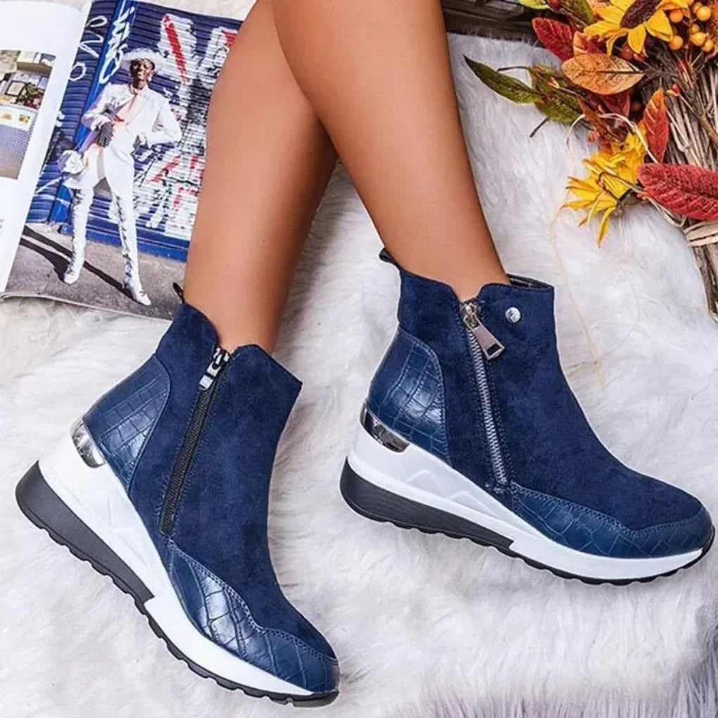 Women's Waterproof Side-Zip Wedge Ankle Boots