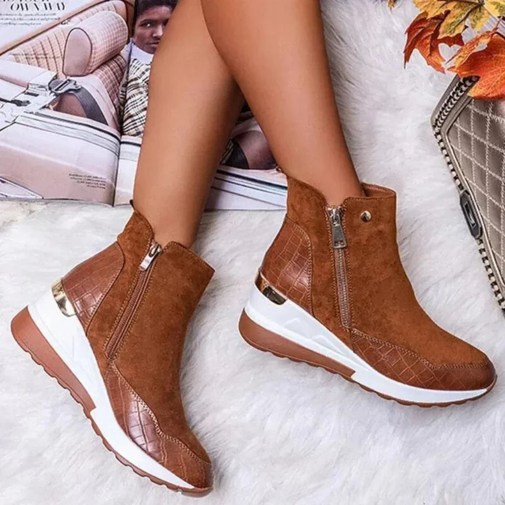 Women's Waterproof Side-Zip Wedge Ankle Boots