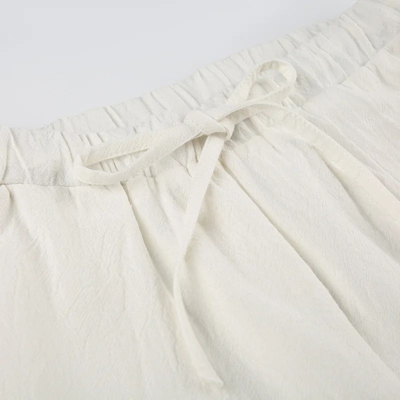 Women's Lightweight Linen Drawstring Wide-Leg Trousers