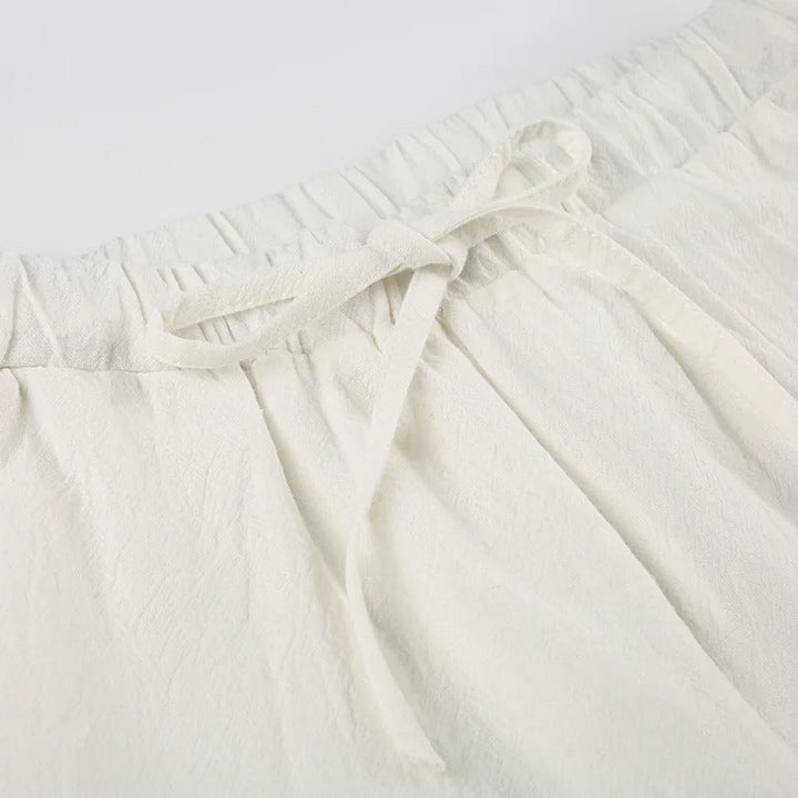 Women's Lightweight Linen Drawstring Wide-Leg Trousers