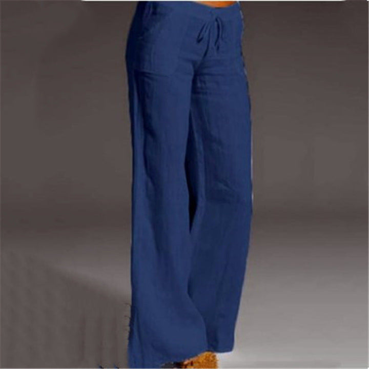 Women's Lightweight Linen Drawstring Wide-Leg Trousers