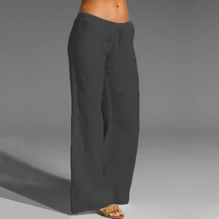 Women's Lightweight Linen Drawstring Wide-Leg Trousers