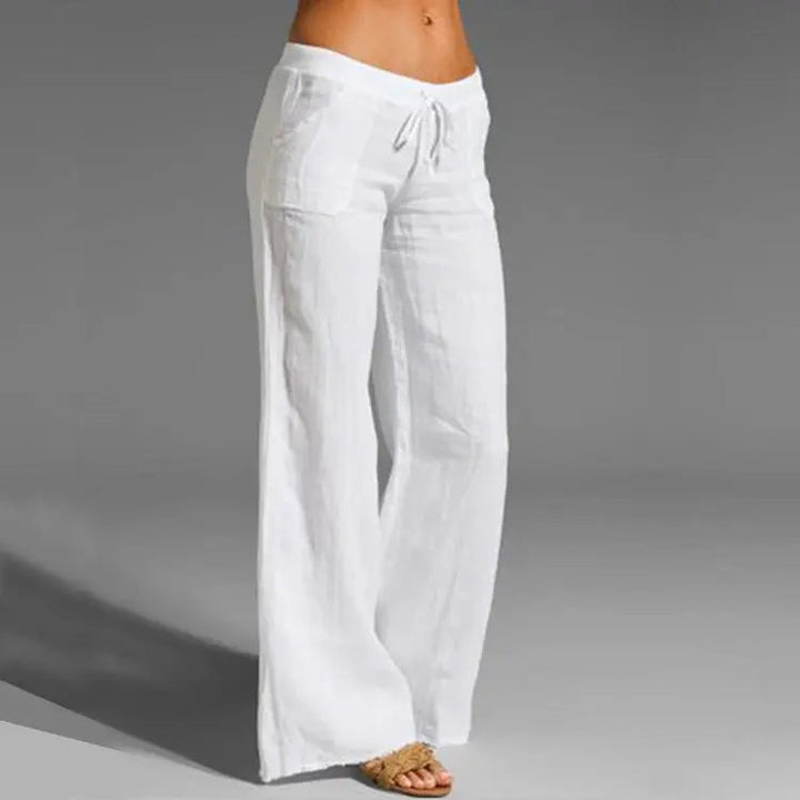 Women's Lightweight Linen Drawstring Wide-Leg Trousers