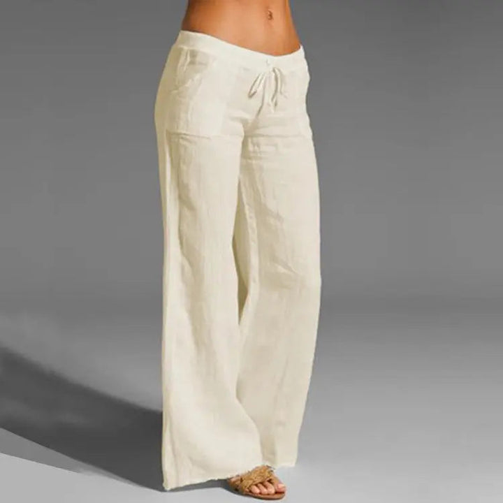 Women's Lightweight Linen Drawstring Wide-Leg Trousers