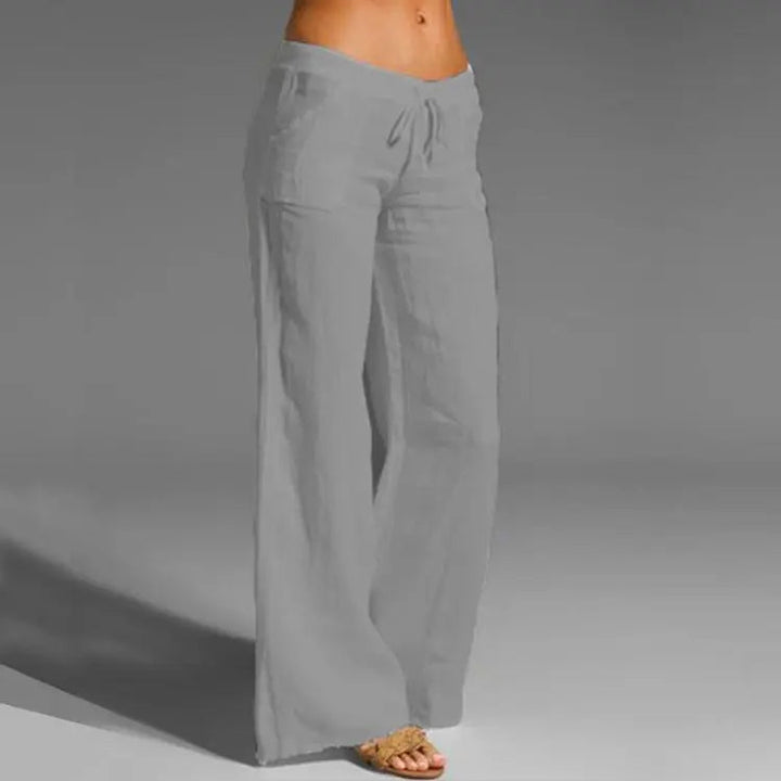 Women's Lightweight Linen Drawstring Wide-Leg Trousers