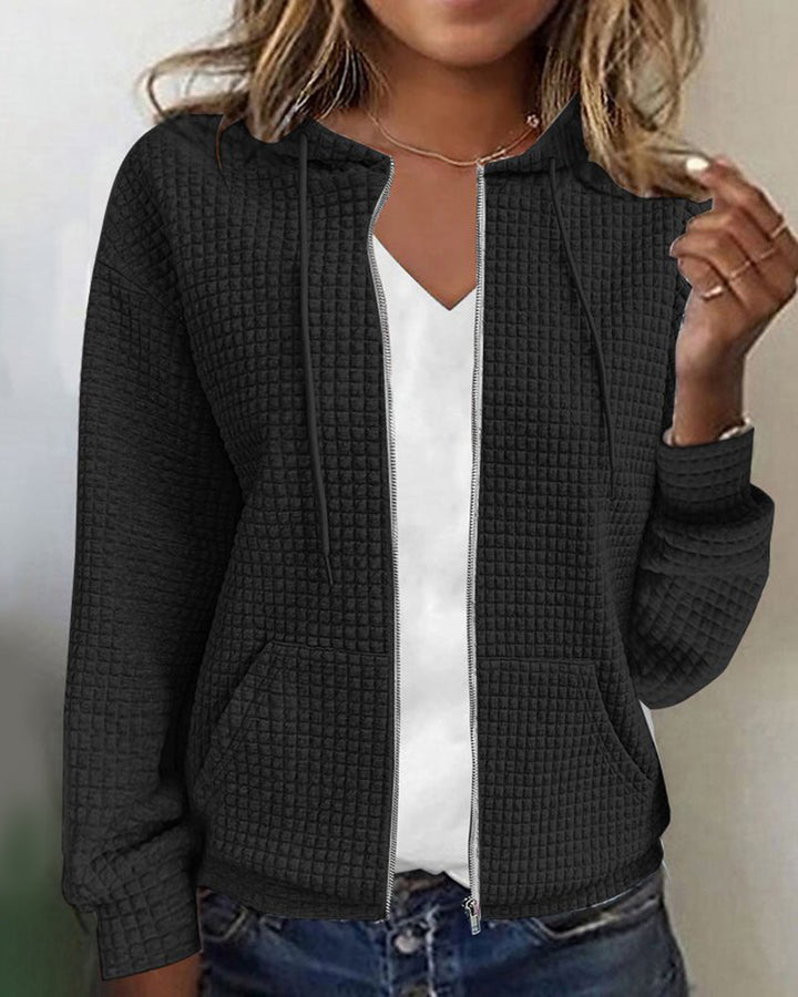 Women's Warm Waffle Knit Zip-Up Hoodie