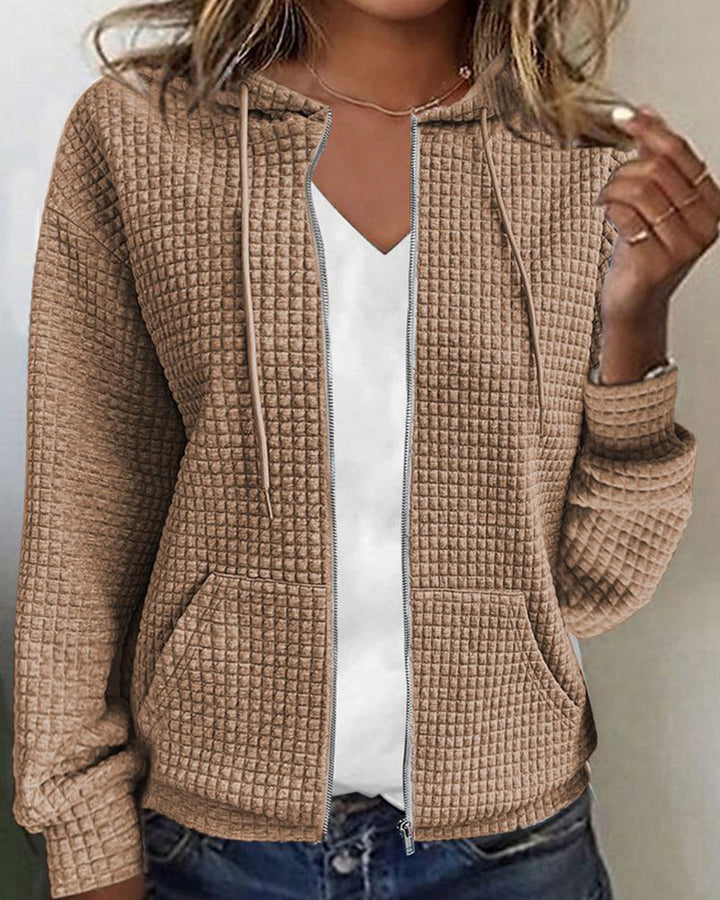 Women's Warm Waffle Knit Zip-Up Hoodie