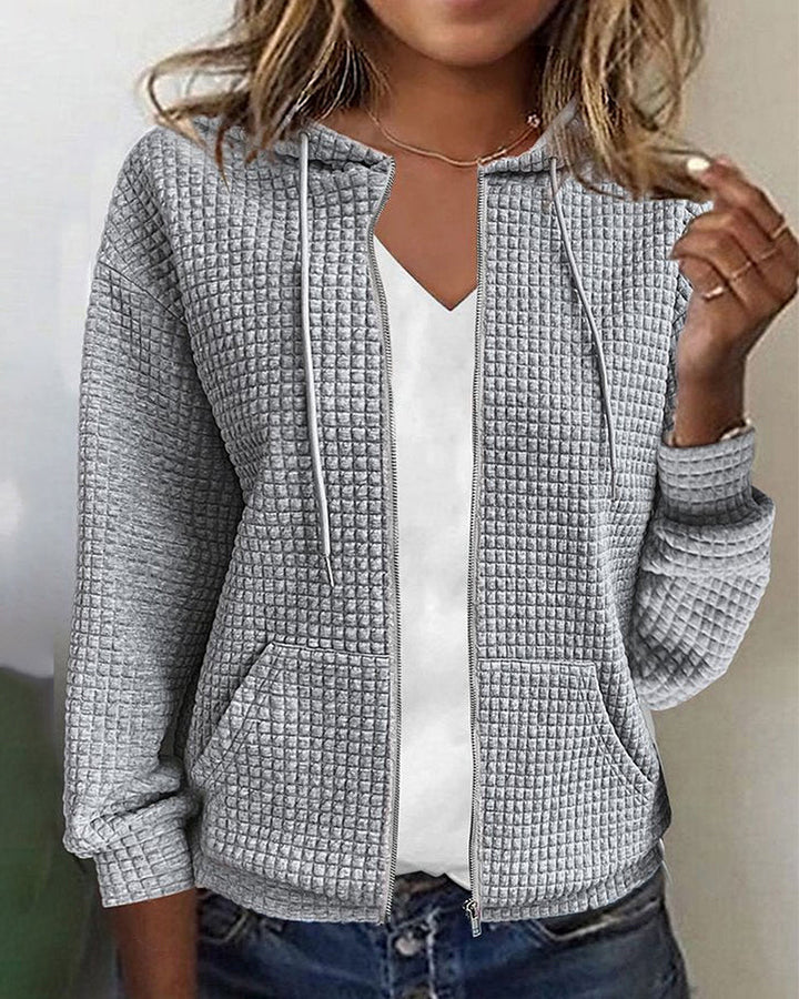 Women's Warm Waffle Knit Zip-Up Hoodie