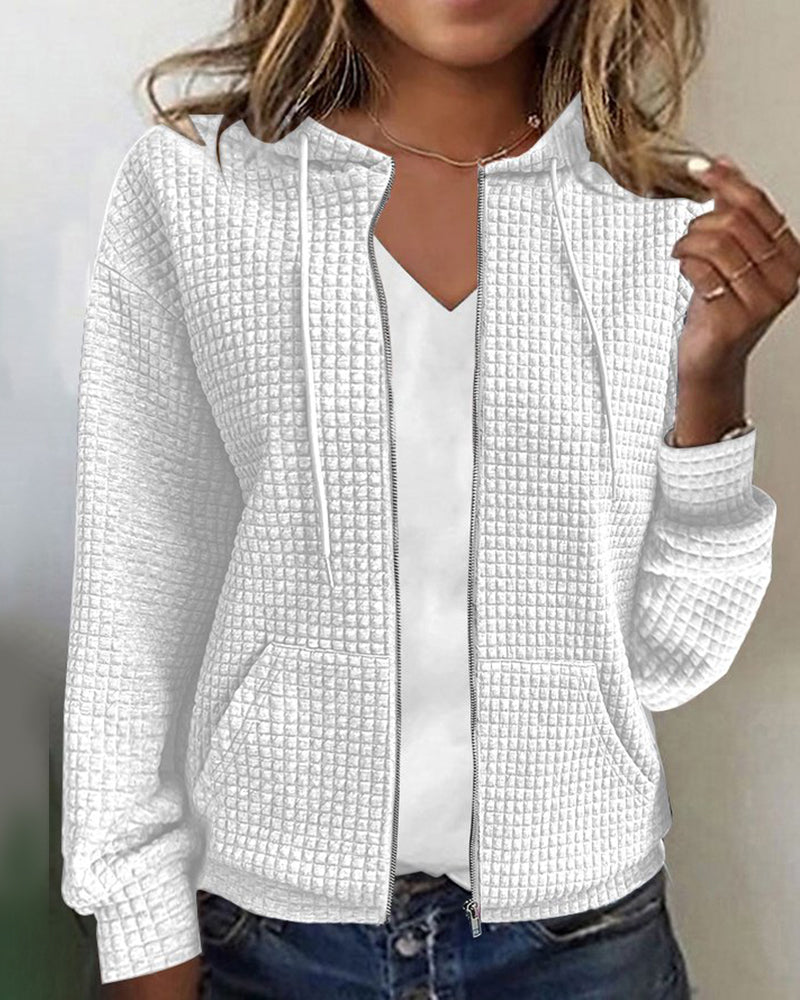 Women's Warm Waffle Knit Zip-Up Hoodie