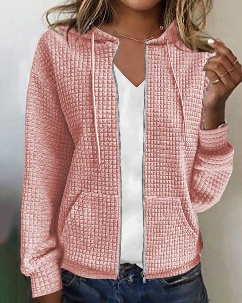 Women's Warm Waffle Knit Zip-Up Hoodie