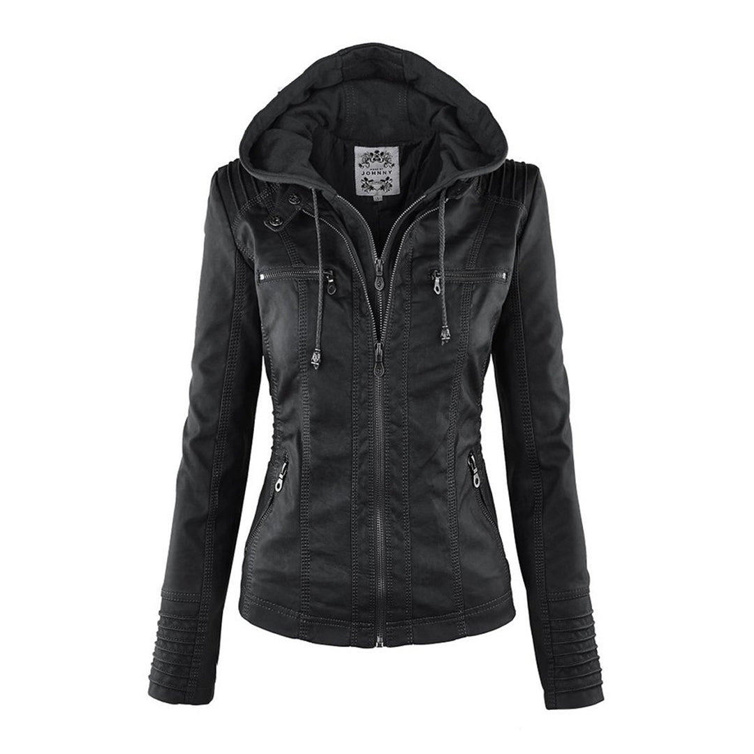 Women's Hooded Faux Leather Jacket