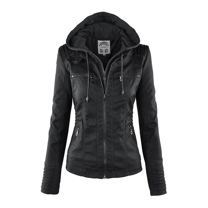 Women's Hooded Faux Leather Jacket