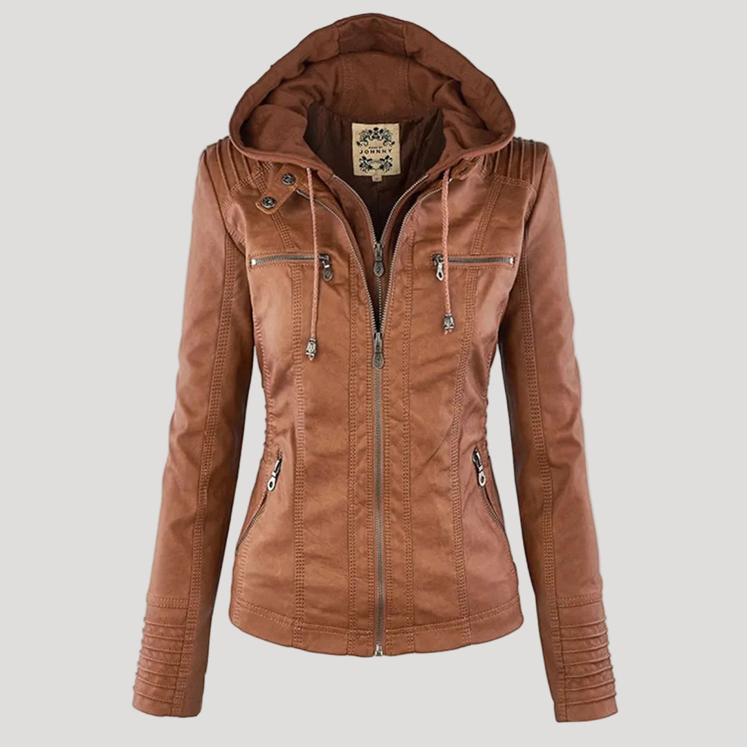 Women's Hooded Faux Leather Jacket