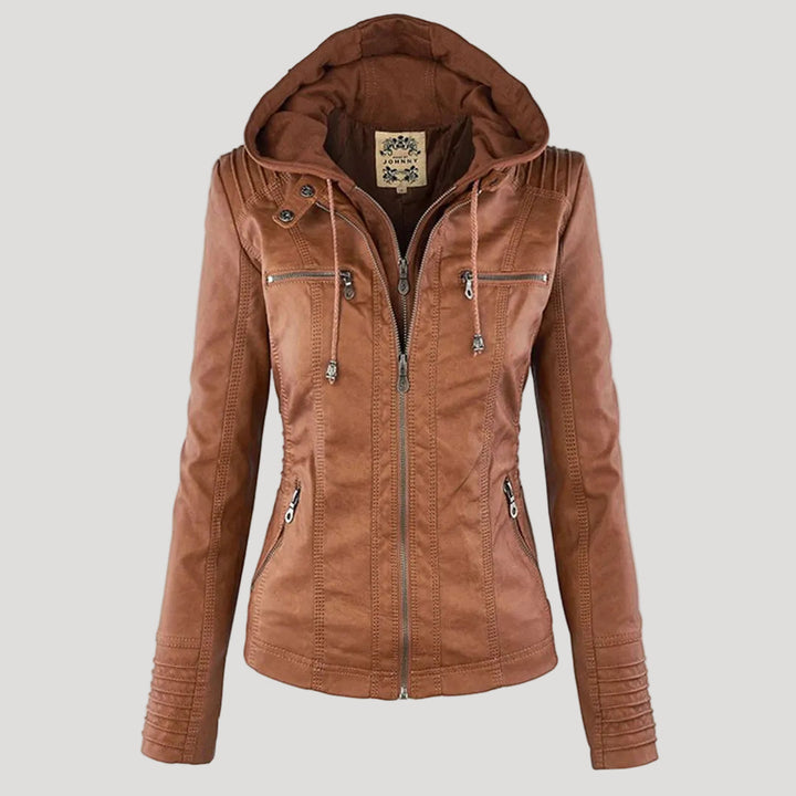 Women's Hooded Faux Leather Jacket