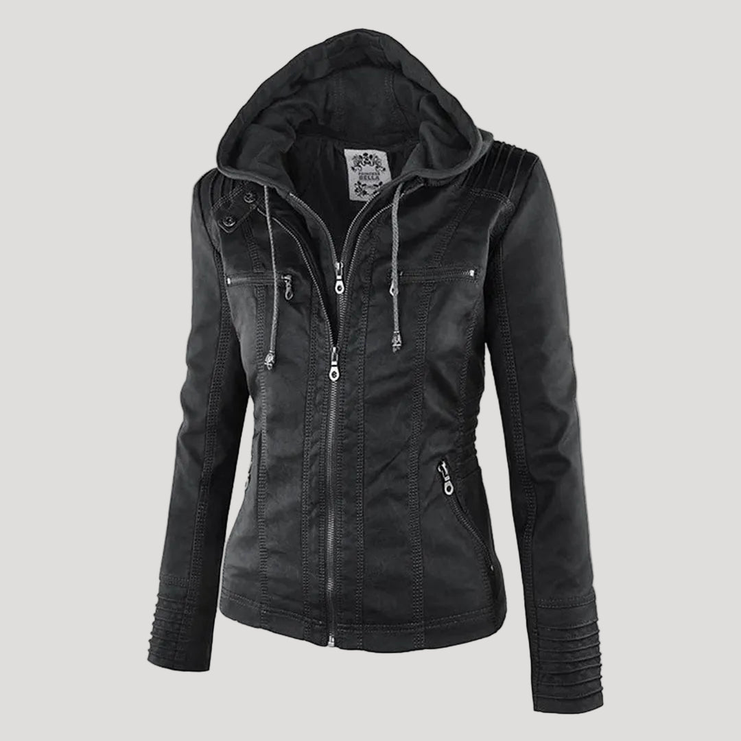 Women's Hooded Faux Leather Jacket