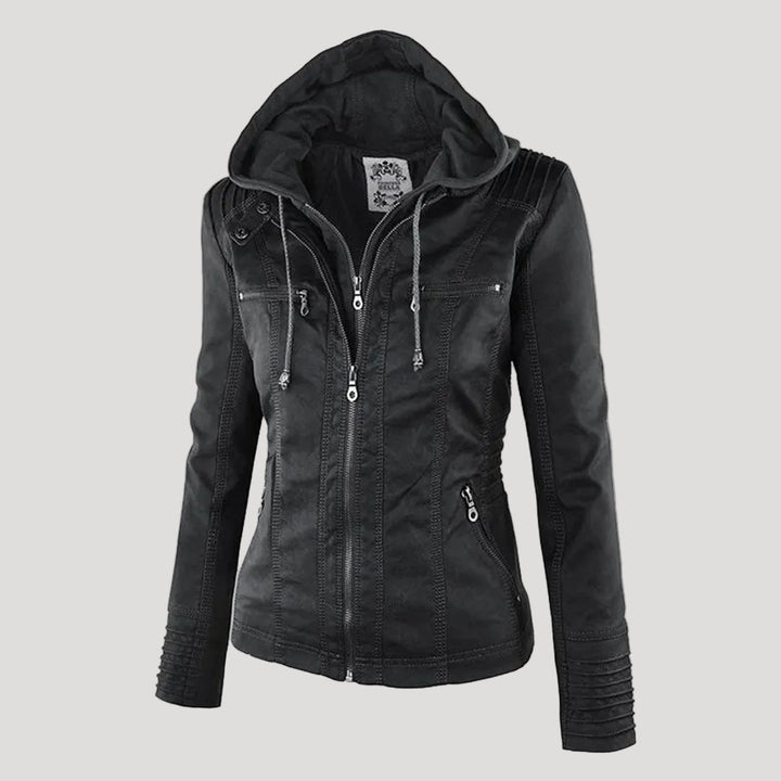 Women's Hooded Faux Leather Jacket