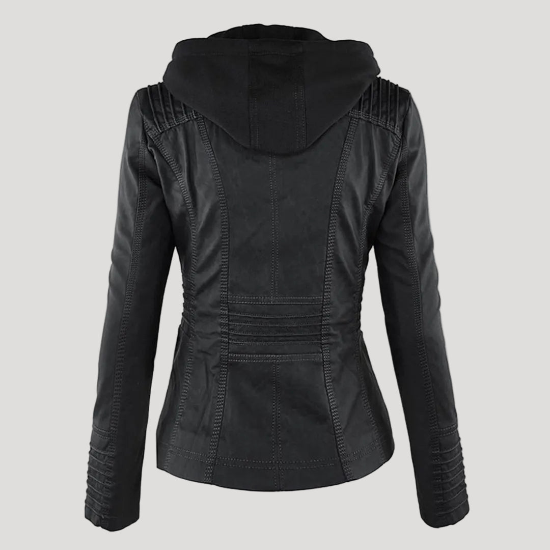 Women's Hooded Faux Leather Jacket
