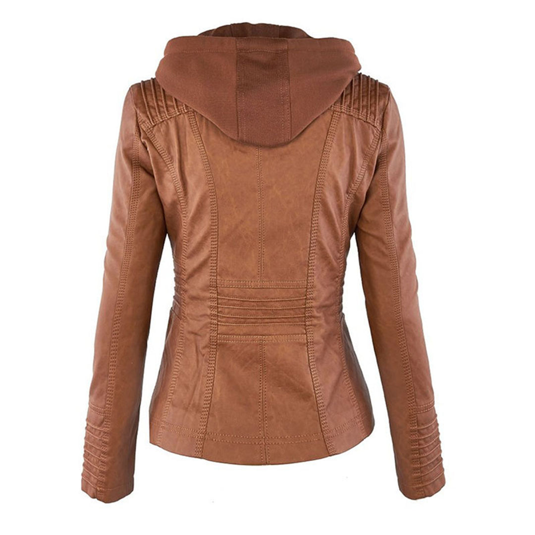 Women's Hooded Faux Leather Jacket