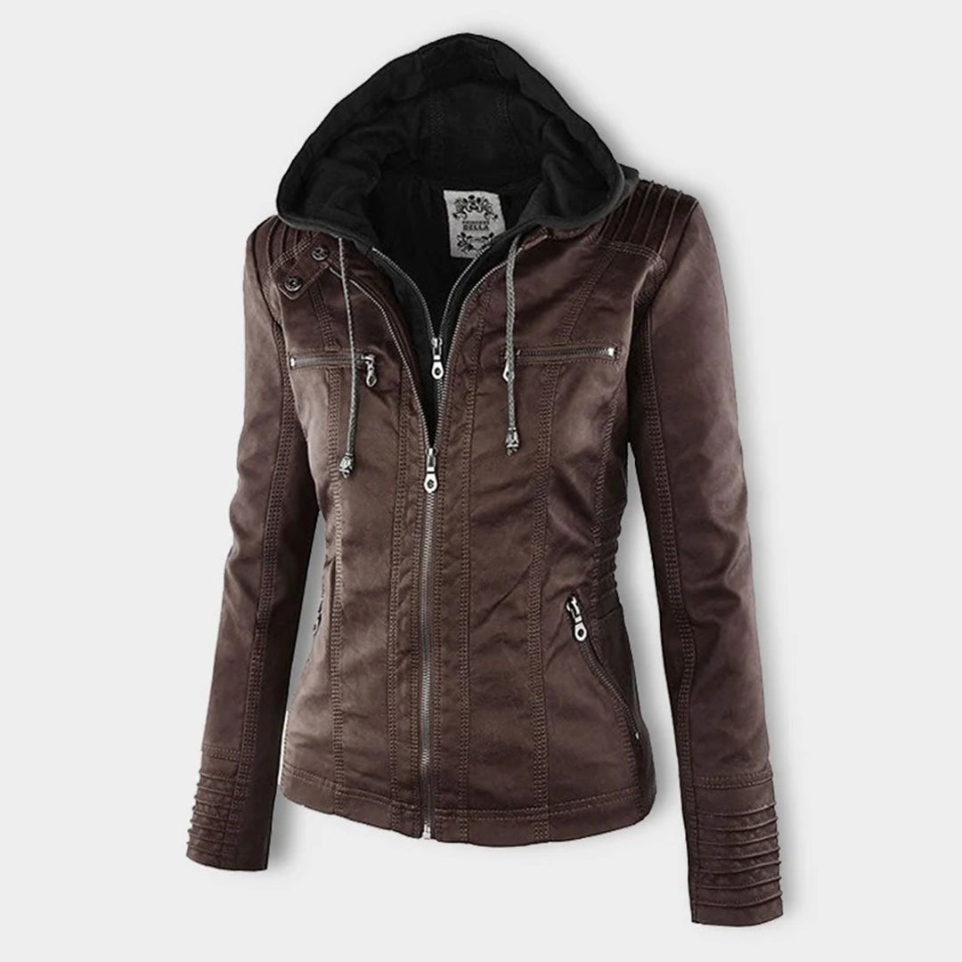 Women's Hooded Faux Leather Jacket