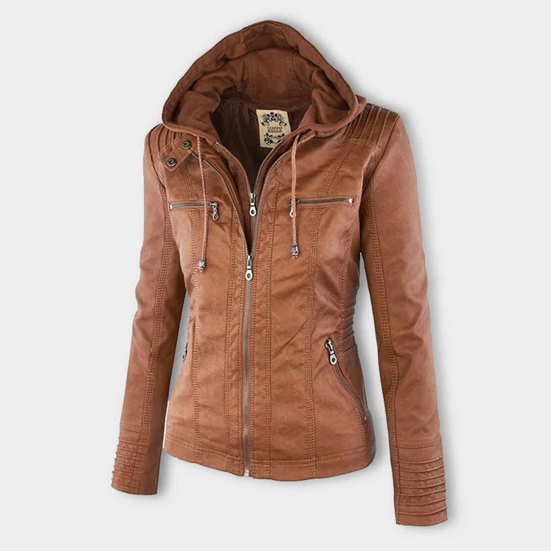 Women's Hooded Faux Leather Jacket