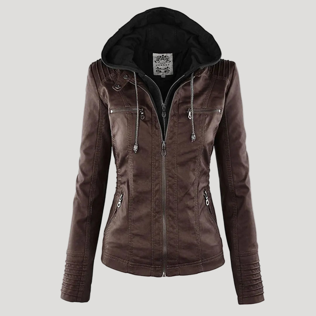 Women's Hooded Faux Leather Jacket
