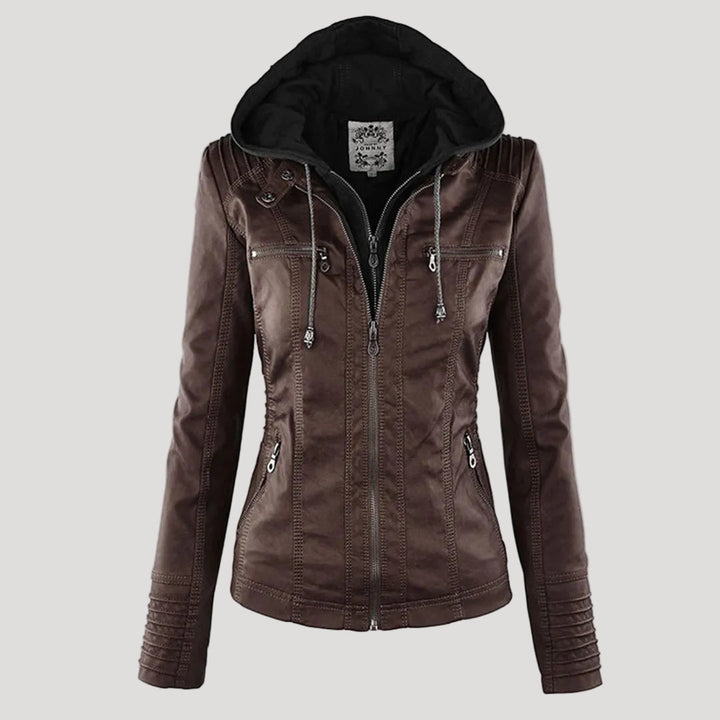 Women's Hooded Faux Leather Jacket