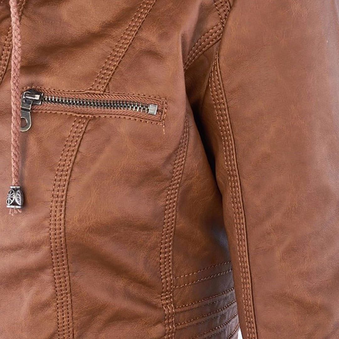 Women's Hooded Faux Leather Jacket