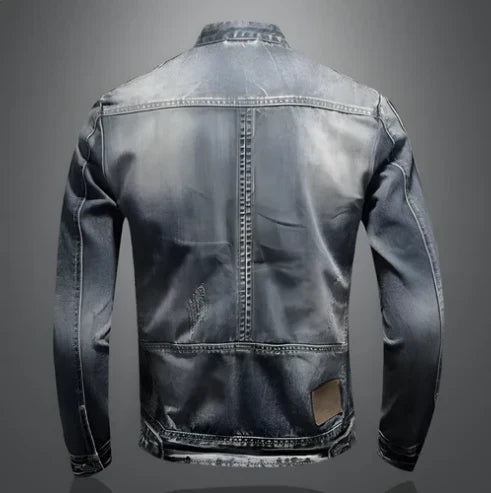 Men's Biker Stand Collar Denim Jacket