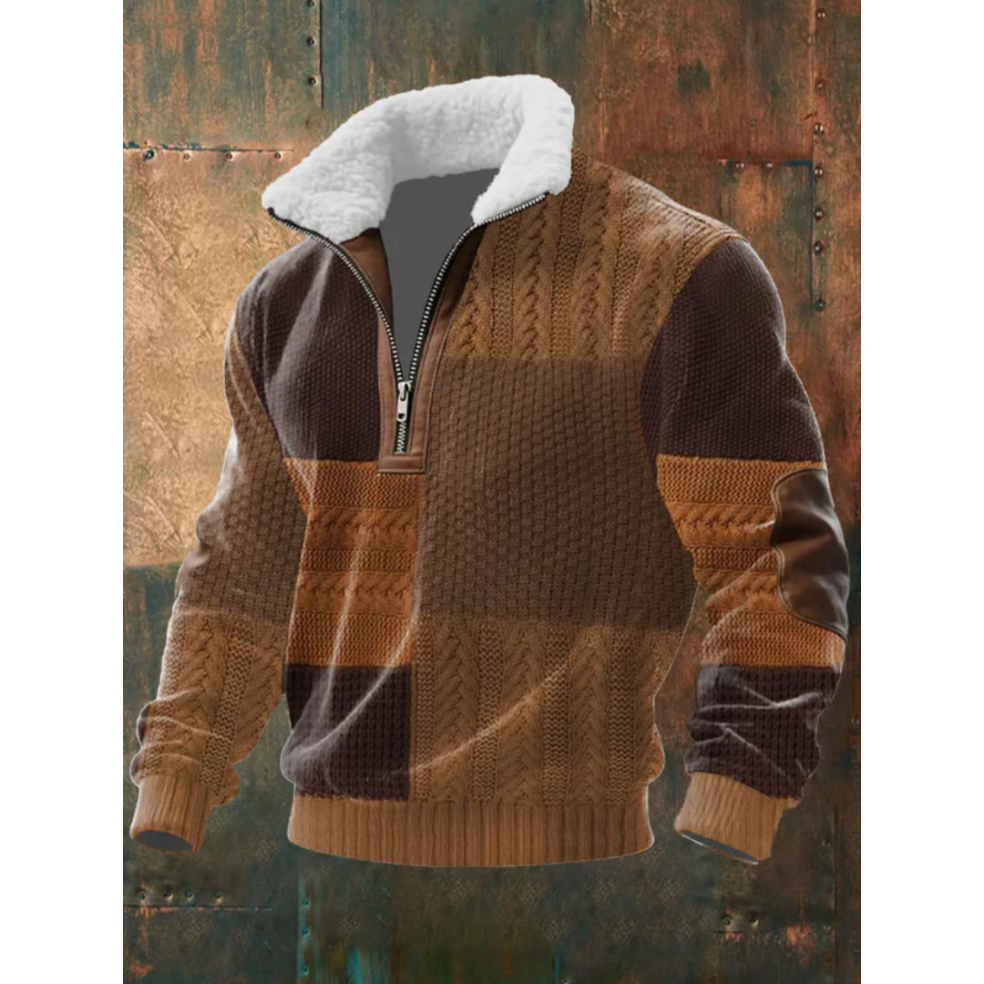 Men's Quarter-Zip Mock Neck Cable Knit Sweater