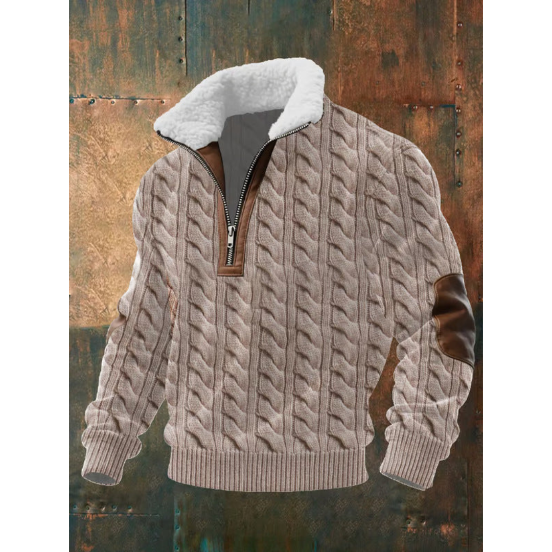 Men's Quarter-Zip Mock Neck Cable Knit Sweater