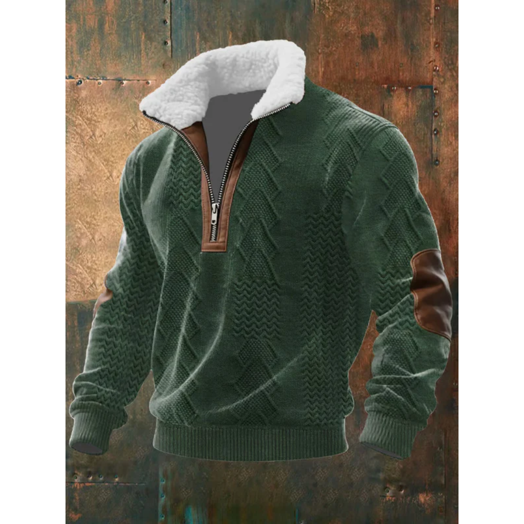 Men's Quarter-Zip Mock Neck Cable Knit Sweater