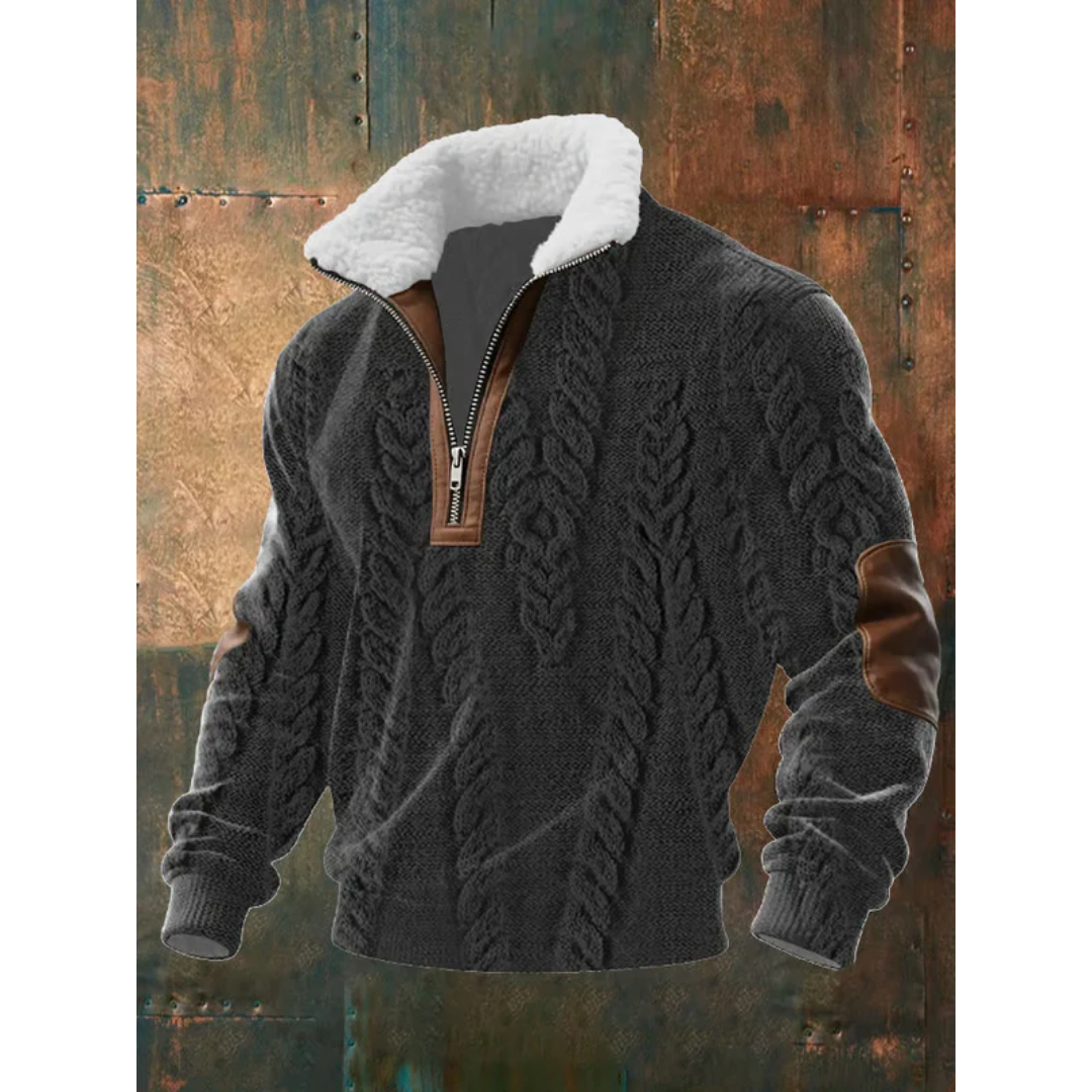 Men's Quarter-Zip Mock Neck Cable Knit Sweater