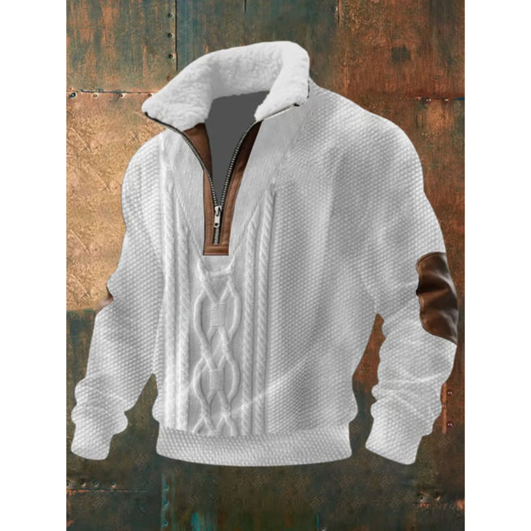 Men's Quarter-Zip Mock Neck Cable Knit Sweater