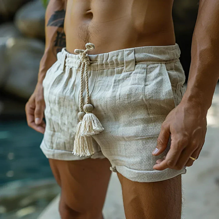 Matt | Men's White Airy Linen Drawstring Shorts