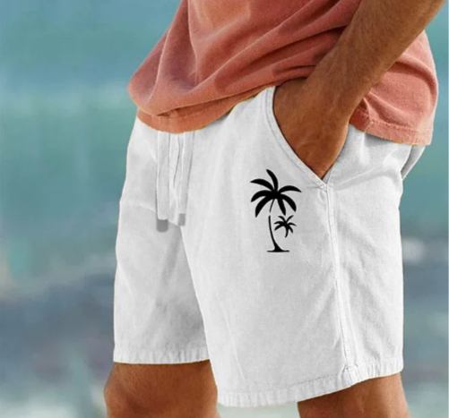 Men's Summer Shorts with Palm Embroidery for Casual Style