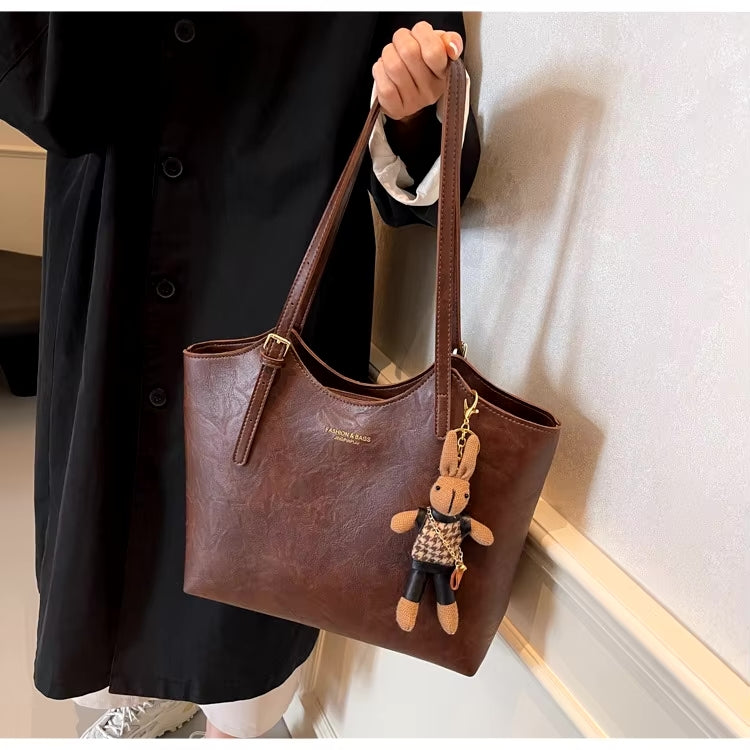 Women's Vintage Charm Tote Bag - Vegan Leather for Everyday Use