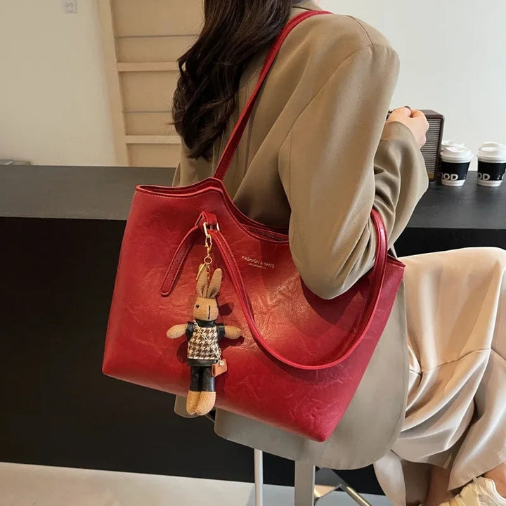 Women's Vintage Charm Tote Bag - Vegan Leather for Everyday Use