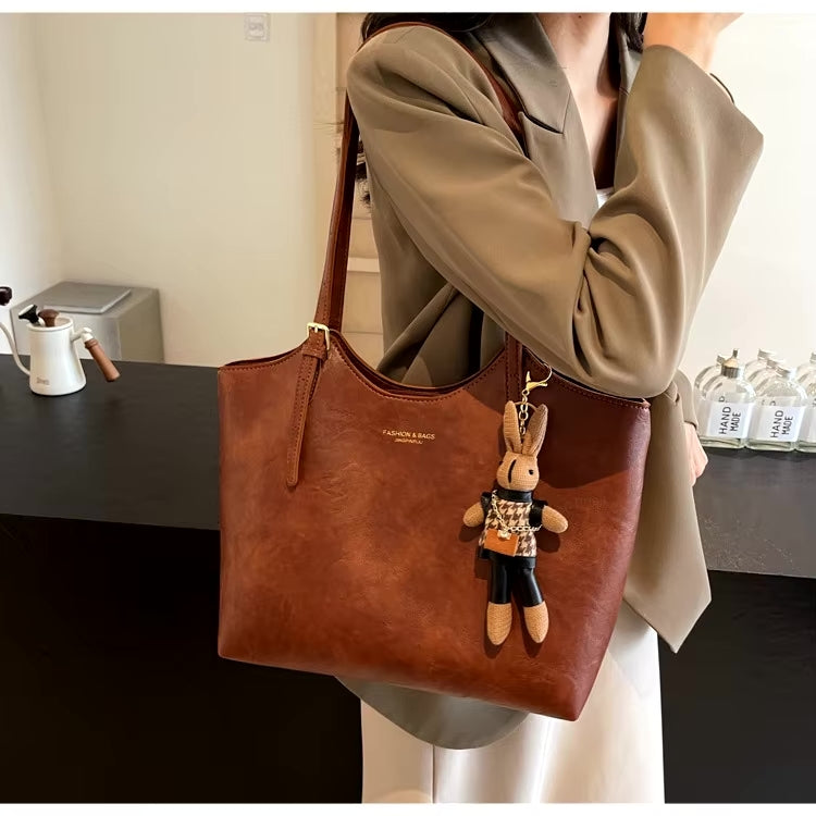Women's Vintage Charm Tote Bag - Vegan Leather for Everyday Use