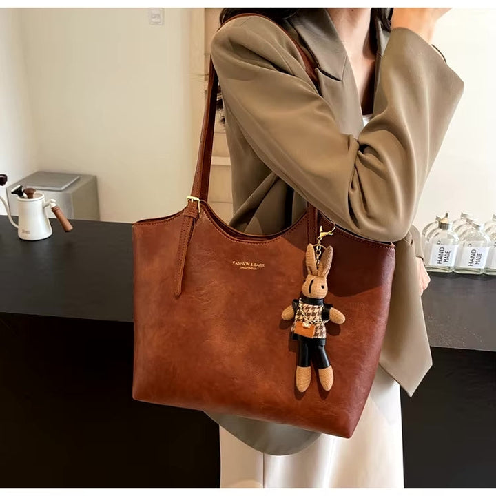 Women's Vintage Charm Tote Bag - Vegan Leather for Everyday Use