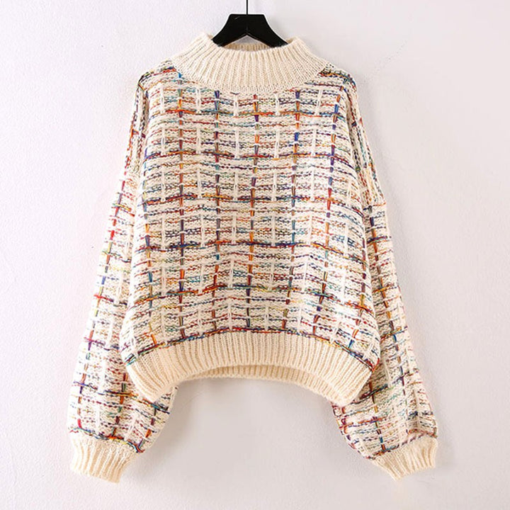 Women's Multicolor Plaid Mock Neck Knit Sweater
